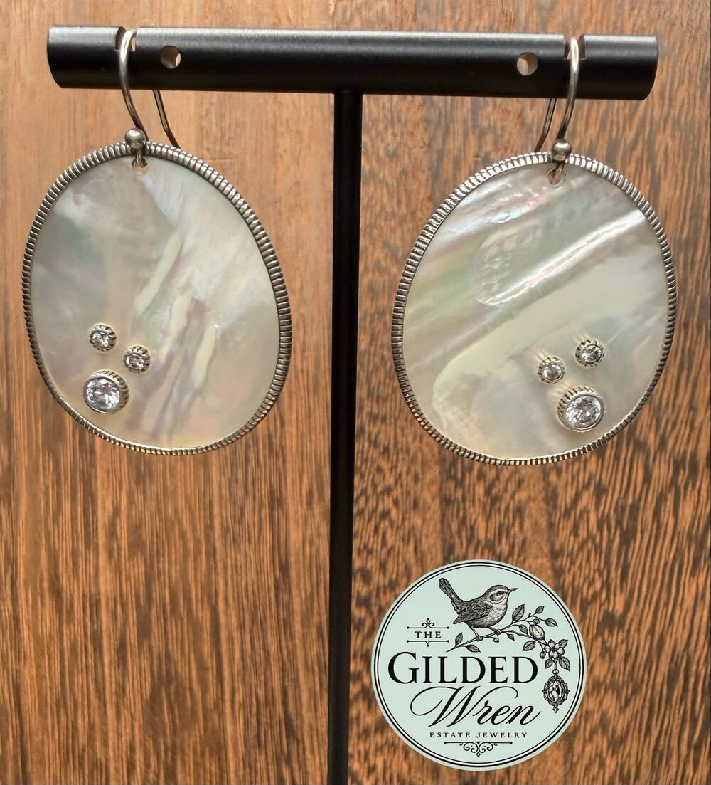 Silpada W2218 Water Drop Sterling Silver Mother of Pearl CZ Earrings
